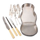 A mixed quantity of silver and silver plated flatware, together with a shaped silver plated tray