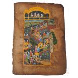 An Indian illustrated manuscript leaf, 20th century, opaque pigments on paper, depicting a
