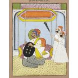 A seated ruler and attendants, Mewar, Punjab, India, circa 1900, opaque pigments heightened with