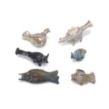 A group of modern, Roman-style mosaic glass animalia receptacles , to include; two fish, one