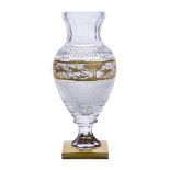 A Continental glass and gilt heightened vase, early 20th century, the body with acid-etched and