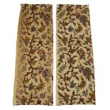 Four pairs of 18th century style crewelwork curtains, 19th century, each with bold designs of