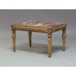 A Louis XVI or later gilt side table, the rectangular red and and white variegated marble top, above