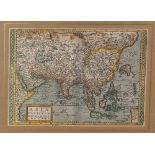 A map of Asia, titled Pariu Orbas Maxima M.D. XCVIII, dated 1608, designed by M.Quadt, printed and