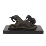 A bronze sculpture of an elephant and calf, 20th Century, inscribed 'Pan G. B A/C', atop a black
