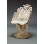 A composite stone chair, 20th century, the shaped seat with shell and scrolling decoration, on