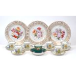 Three Staffs plates, circa 1920, porcelain, with central floral motif and geometric gilt design