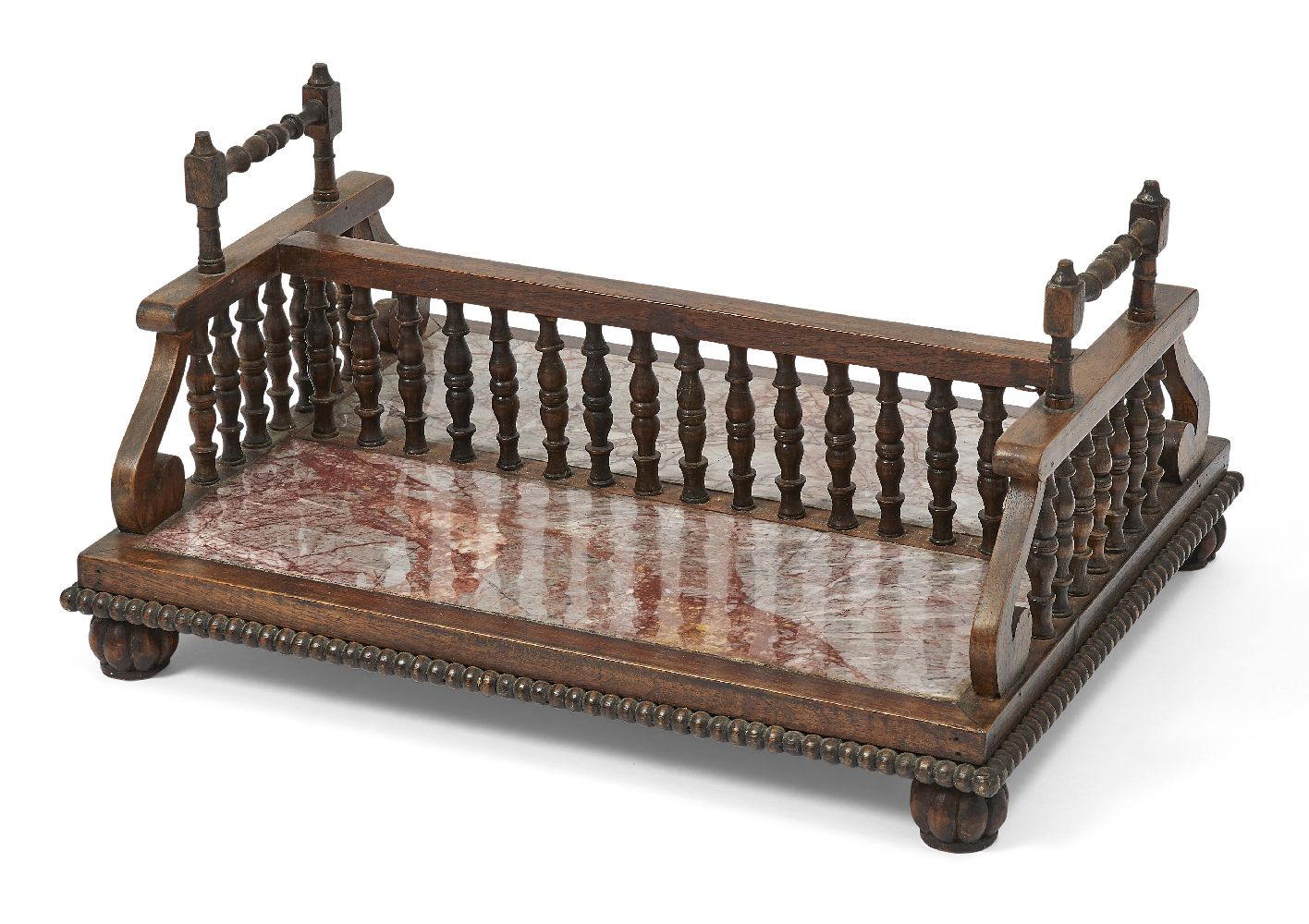 A Regency style rosewood and marble inlaid book stand, early 20th century, the baluster central