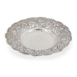 An Egyptian silver repousse dish, with marks for 900 silver fineness, post 1946, the shaped circular