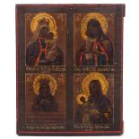 A Russian panel depicting the Virgin Mary in four iconographic types, 19th Century, three types with
