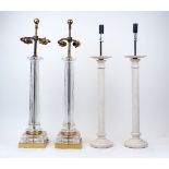 Two pairs of table lamps, 20th Century, one pair modelled as fluted clear plastic doric columns to