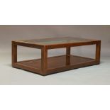 A contemporary hardwood and glass inset coffee table, of recent manufacture, Rectangular form, the