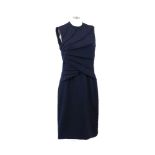 Raffaella Curiel, a navy blue silk sleeveless dress with asymmetric pleats and matching clutch