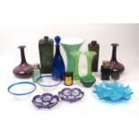 A quantity of coloured glassware, 20th century and later, pressed and blown examples, to include;