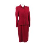 Curiel Couture, a red silk crepe 1940s style sleeveless dress and jacket suit, together with a