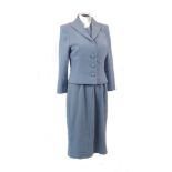 Curiel Couture, a powder blue silk crepe 1940s style sleeveless dress and jacket suit, together with