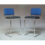 Marcel Breuer, a pair of 'Cesca' bar stools, c.2020, of chromed tubular construction, with blue