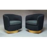 After Milo Baughman, a pair of 'Roxy' swivel armchairs, produced by Thayer Coggin, of recent