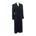 Catherine Walker, an ankle length navy blue wool/cashmere double breasted coat, with two front