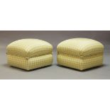 A pair of Classic square upholstered foot stools, of square form, green and cream chequered