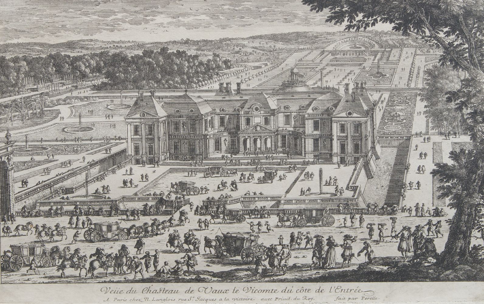 Gabriel Perelle, French 1604-1677- Vue du Chateau de Vaux le Vicomte de cote de l'entrée; copper