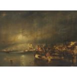 Circle of Petrus van Schendel, Dutch/Belgian 1806-1870- Nocturnal coastal scene with fishermen;