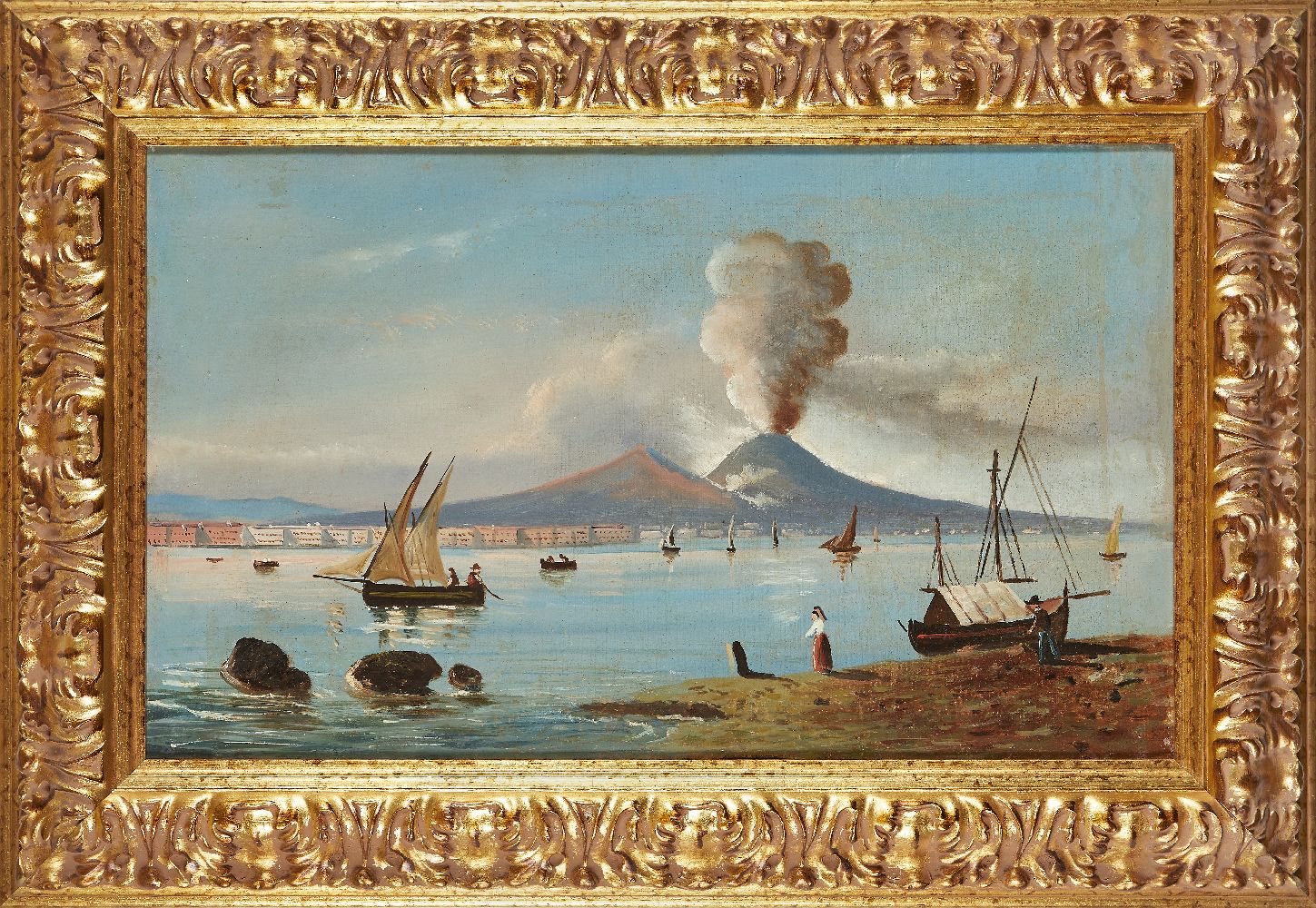 Neapolitan School, 19th century- Vesuvius erupting; oil on canvas, 35 x 58 cm. Provenance: Private - Image 2 of 3