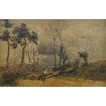 British School, mid 19th century- Woodcutter with a fallen tree in a landscape; watercolour, 39.