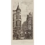 After Charles Meryon, French 1821-1868- Tourelle, Paris, 1861; book plate after an etching on