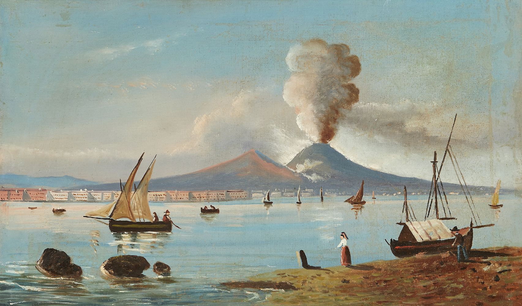 Neapolitan School, 19th century- Vesuvius erupting; oil on canvas, 35 x 58 cm. Provenance: Private