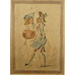 French School, late 18th/early 19th century- Fop and lady companion; wash and pencil, 24.5 x 17.5 cm