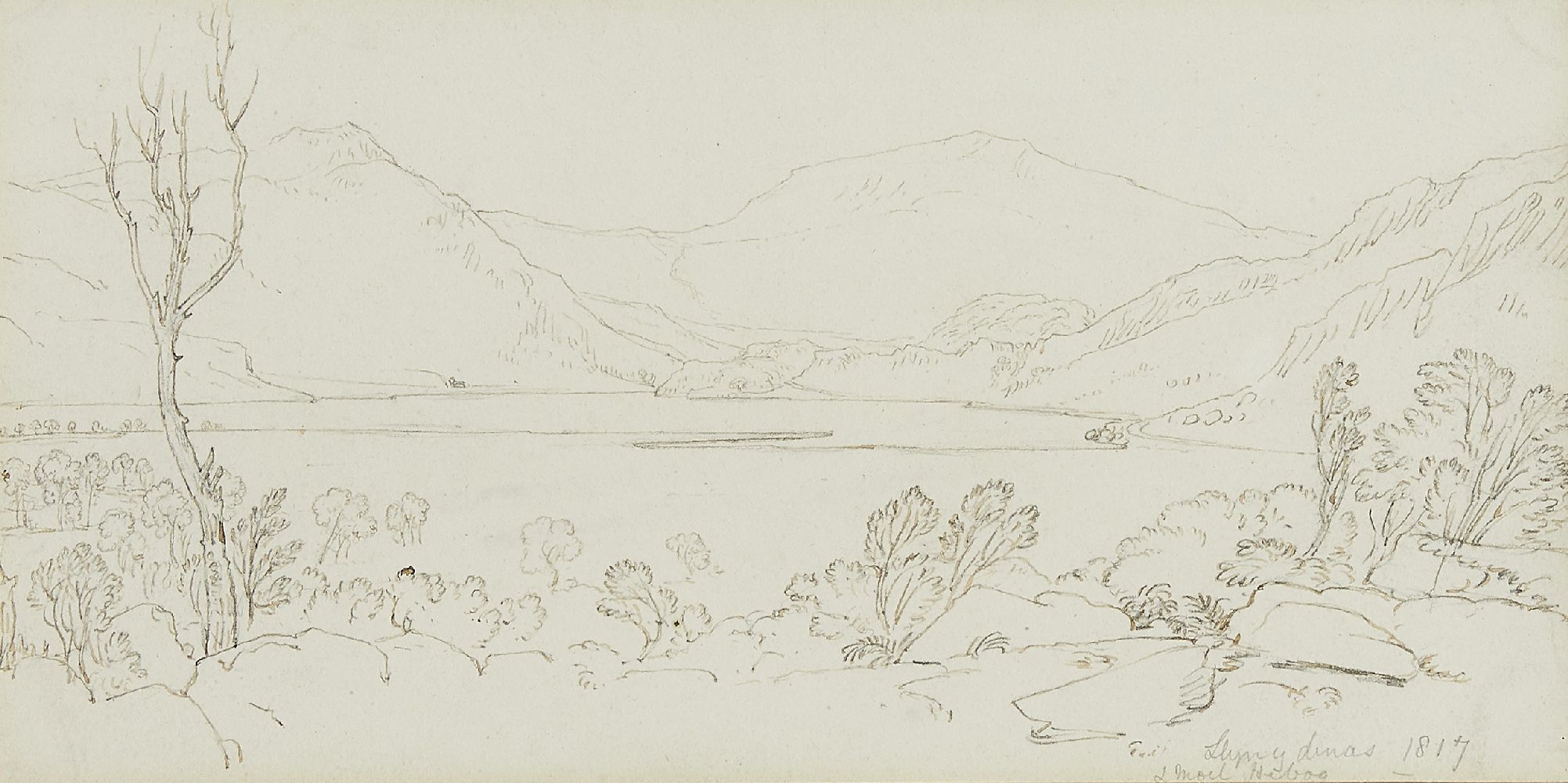 Hugh William (Grecian) Williams FRSE, Scottish 1773-1829- Llyn Dinas, Moel Hebog; pencil and pen and