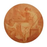 After Angelica Kauffman RA, Swiss 1741-1807- Allegorical figures; stipple engraving in sepia, tondo,