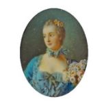 After Francois Boucher, French 1703-1770- Madame de Pompadour; portrait miniature, oval, 8.5 x 6.3