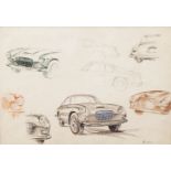 Italian School, mid-late 20th century- Lancia Zagato Flaminia studies; watercolour and pencil,