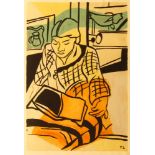 After Fernand Léger, French 1881-1955- Reading, 1959; pochoir in colours on wove, monogrammed in the