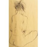 Stevens Cowley, British, mid-late 20th century- Seated Nude I; chalk on buff paper, signed, bears