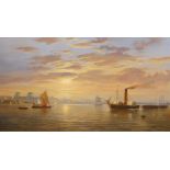 Raymond Campbell, British b.1956- Shipping scene off Greenwich; oil on canvas, signed, 51 x 76cm (
