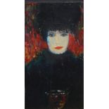 William Austin, British b.1940- Portrait of a woman wearing a black hat; oil on canvasboard,
