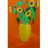 Marinela Marin, British b.1981- Sunflowers in a yellow vase; oil on canvas, signed and dated 2017 to