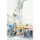 Dennis Page, British b.1926- Street Scenes in Florence; watercolours, signed, two, 33.5 x 24.5 cm: