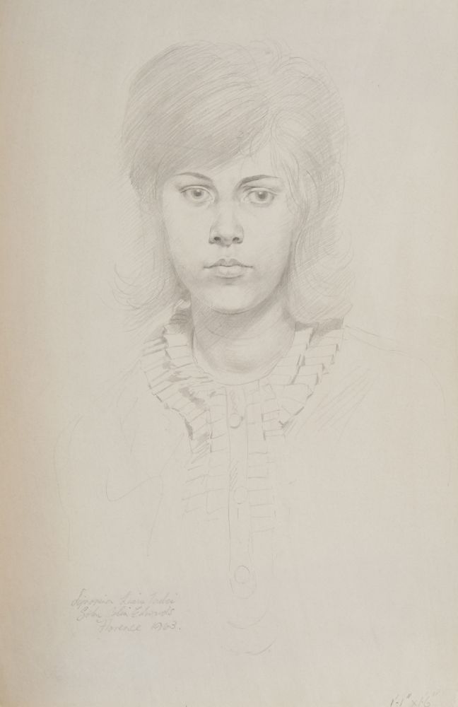 John Colin Edwards, British 1940-2020- Portraits of two women; one pencil, one red pencil, each