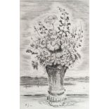 Adolf Hildenbrand, German 1881-1944- Blumenstrauß in Vase vor Landschaft, 1920; etching on wove,