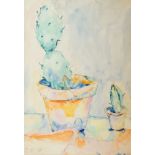 German School, early-mid 20th century- Cactus in pots; watercolour, signed with initials JHW in