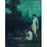 Alexander Brantingham Simpson RI ROI, British, act.1904-1931- Two female nudes in a landscape; oil