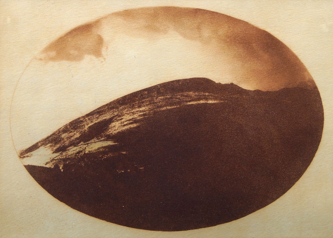 Donald Wilkinson, British, b.1937- A mountain; etching in sepia on wove, image 21 x 29.5cm (