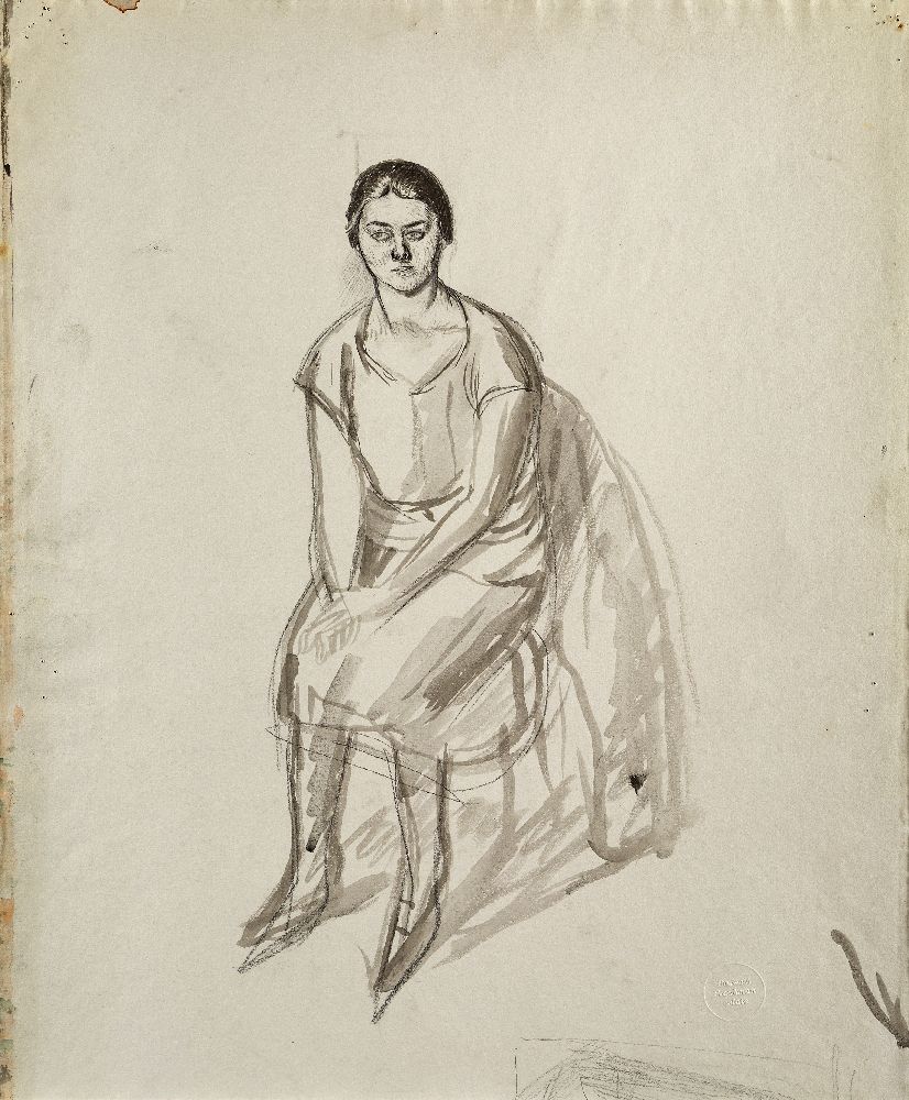 Barnett Freedman, British 1901-1958- Seated Woman; ink and pencil on paper, estate stamp lower