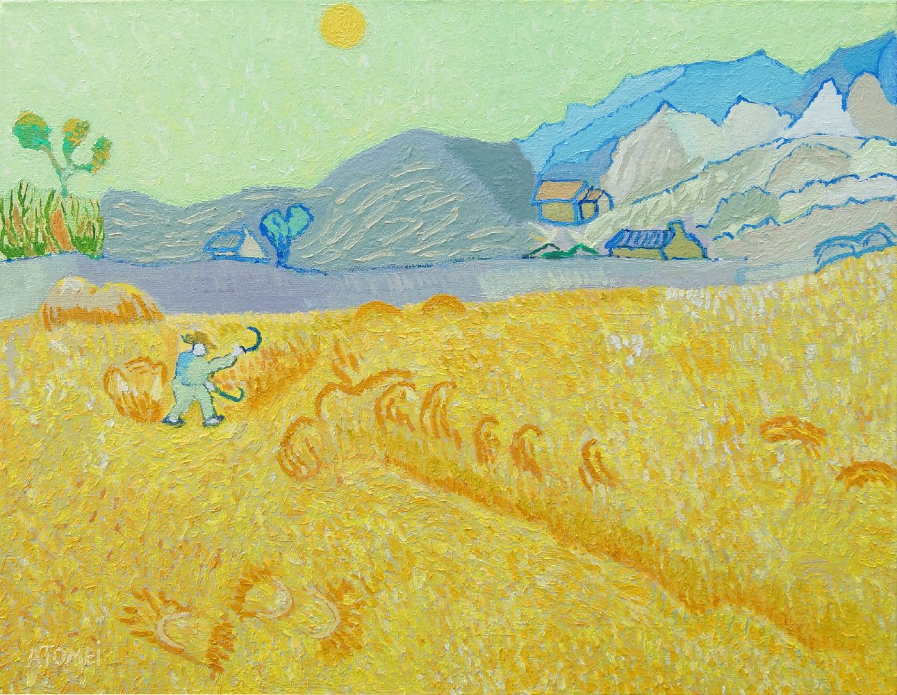 Iulian Atomei, British b.1979- Wheat Field; oil on canvas, signed, dated 2017 to the reverse, 35.5 x