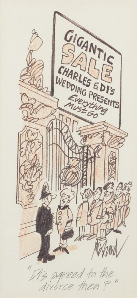 British School, mid-late 20th century- "Di’s agreed to the divorce then?"; black felt tip pen and