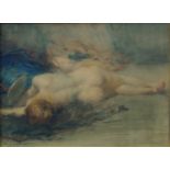 A Callet, French School, mid-late 20th century- Reclining female nude; watercolour and pastel on